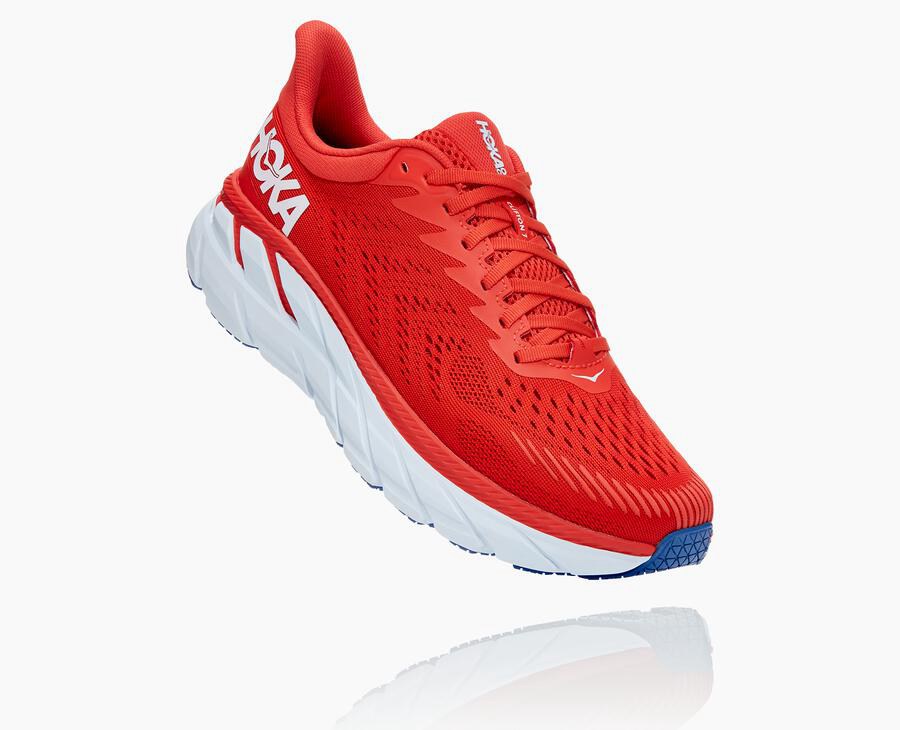 Hoka One One Hardloopschoenen Heren - Clifton 7 - Rood/Wit - YT4985620